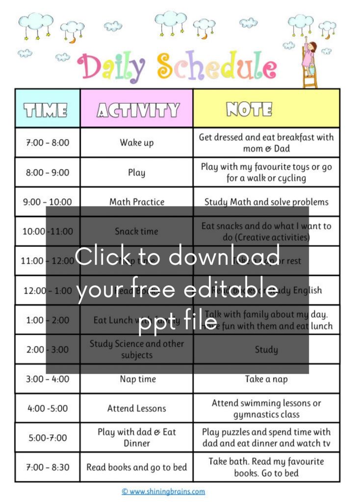 daily schedule for kids template editable