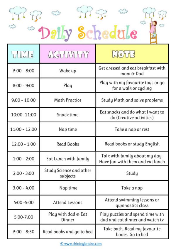 printable daily schedule for home