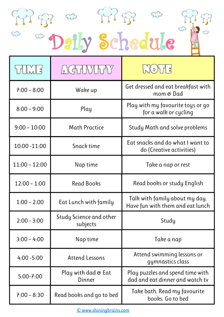 Best daily schedule for kids | Daily routine timetable template