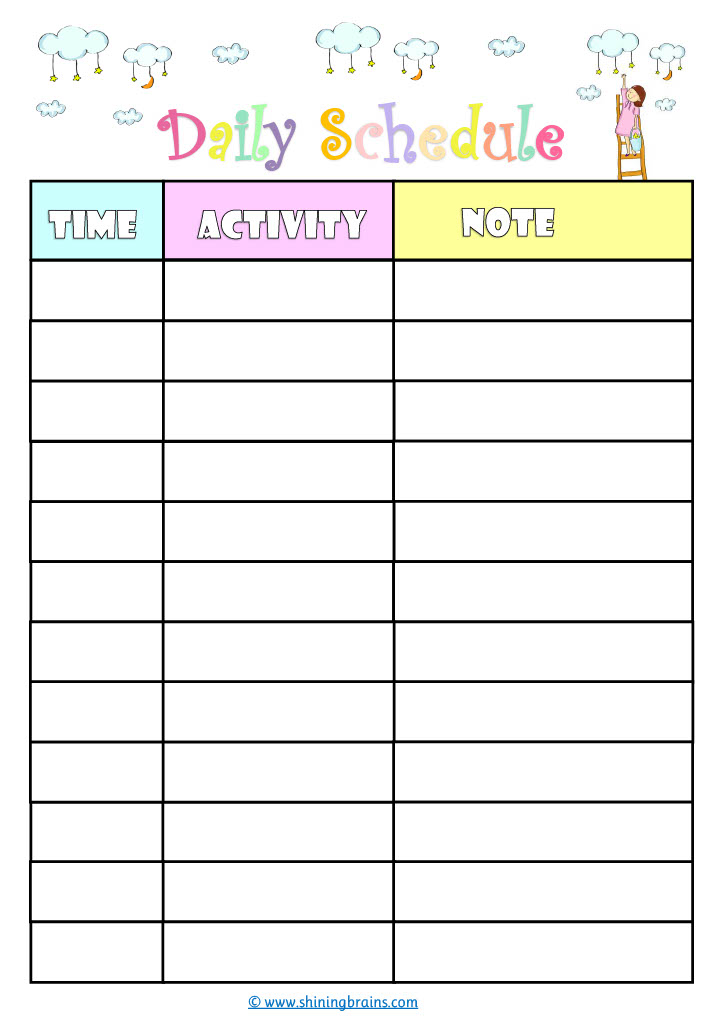 Daily Schedule Template For Preschool