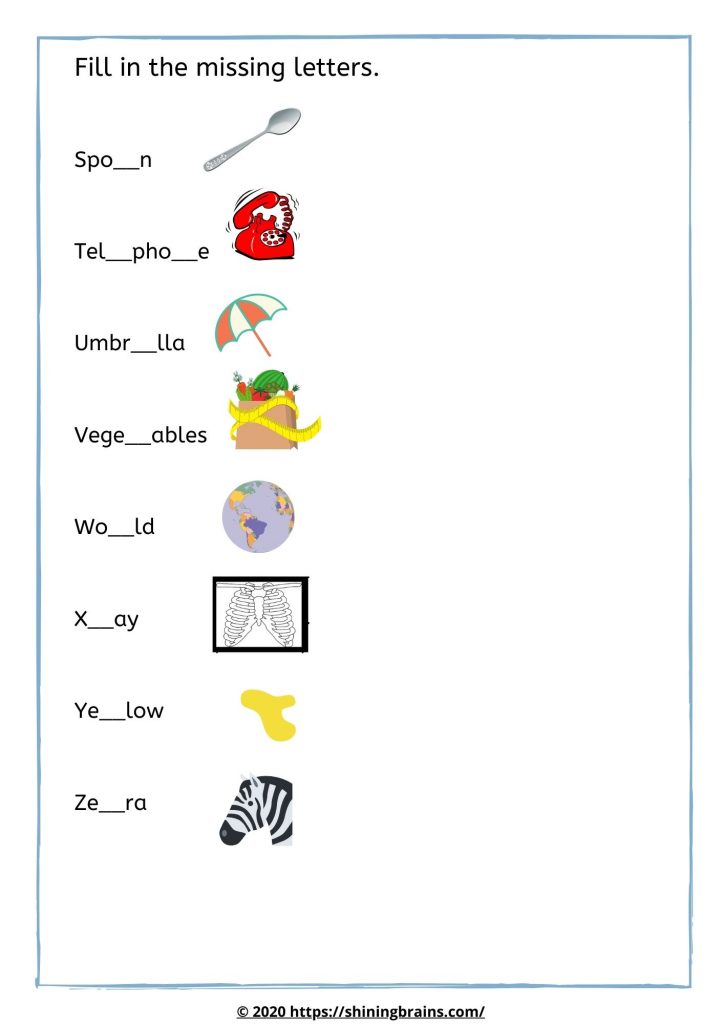 missing letters worksheet