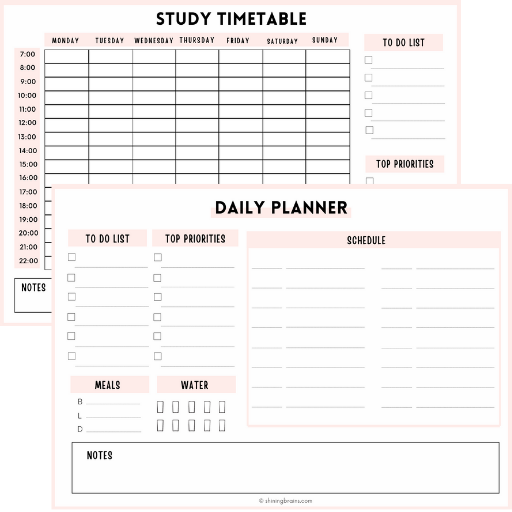 timetable template and daily planner