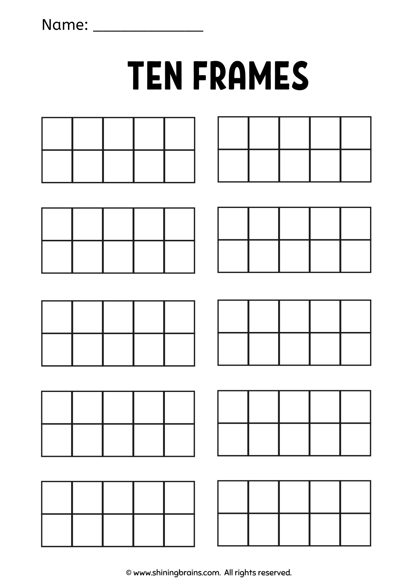 Tens Frame Worksheet