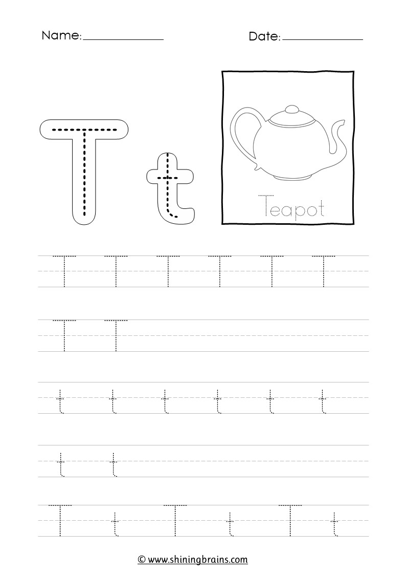 Tracing Letter T T Worksheet