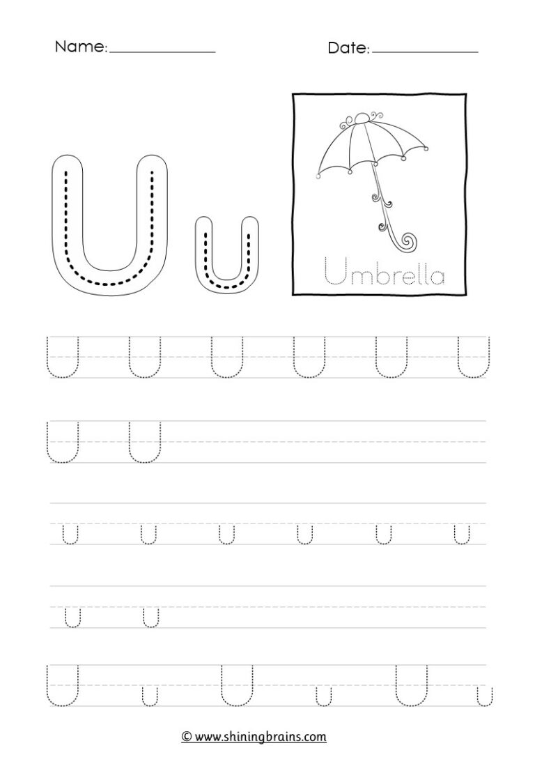 Tracing Letter U u Worksheet