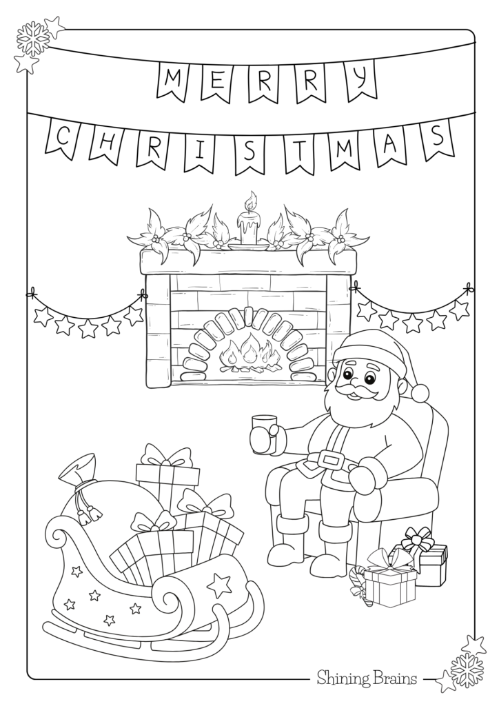 Christmas coloring pages | Santa Eating Cookies coloring page