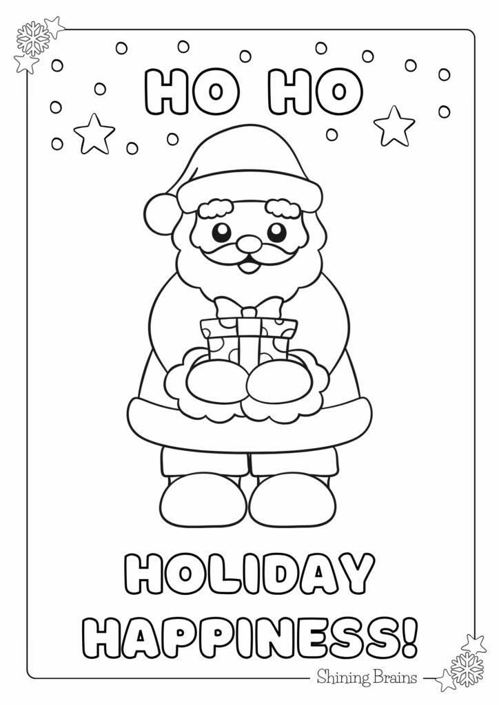 Santa With Gift Coloring Sheet