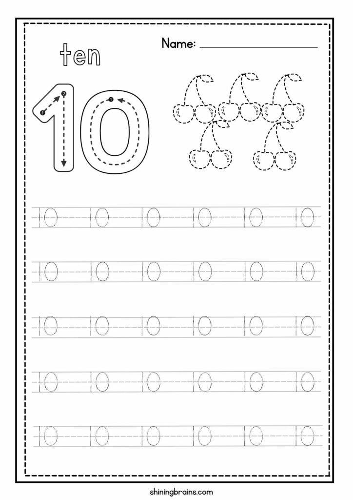 Tracing Numbers 1 to 10 Worksheets