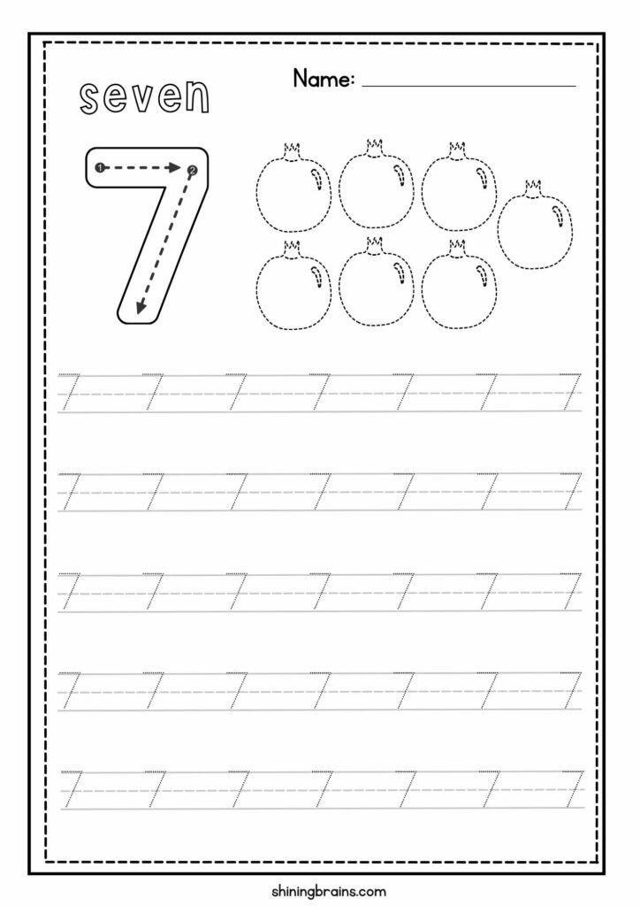 Tracing Numbers 1 to 10 Worksheet | Tracing Number 7