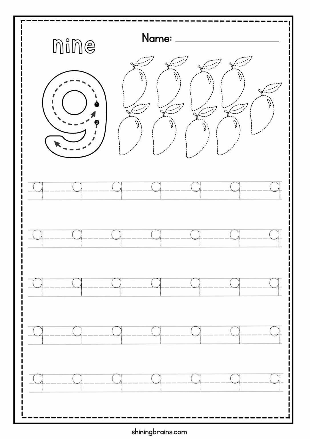 Tracing Numbers 1 to 10 Shining Brains