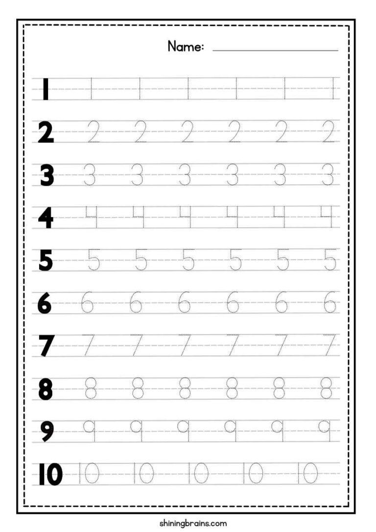 Tracing Numbers 1 to 10 - Shining Brains