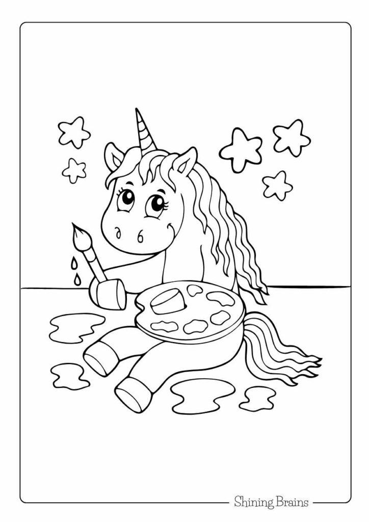 Painting unicorn colouring sheet