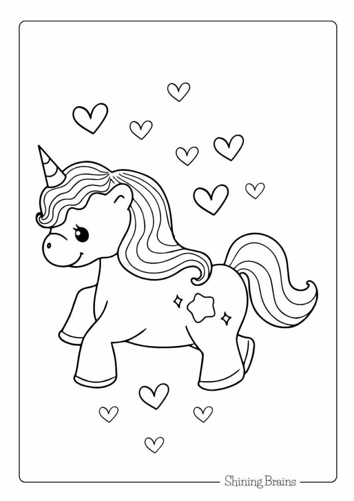 Cute unicorn colouring page