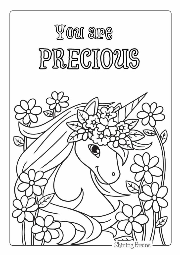 Unicorn with flowers colouring sheet